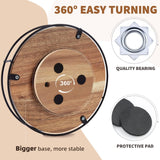 9" Acacia Wood Lazy Susan Turntable, Tomoaza Kitchen Organizer Turntable with Steel Sides, 360 Degree Turntable for Countertop Cabinet or Dining Table Tomoaza