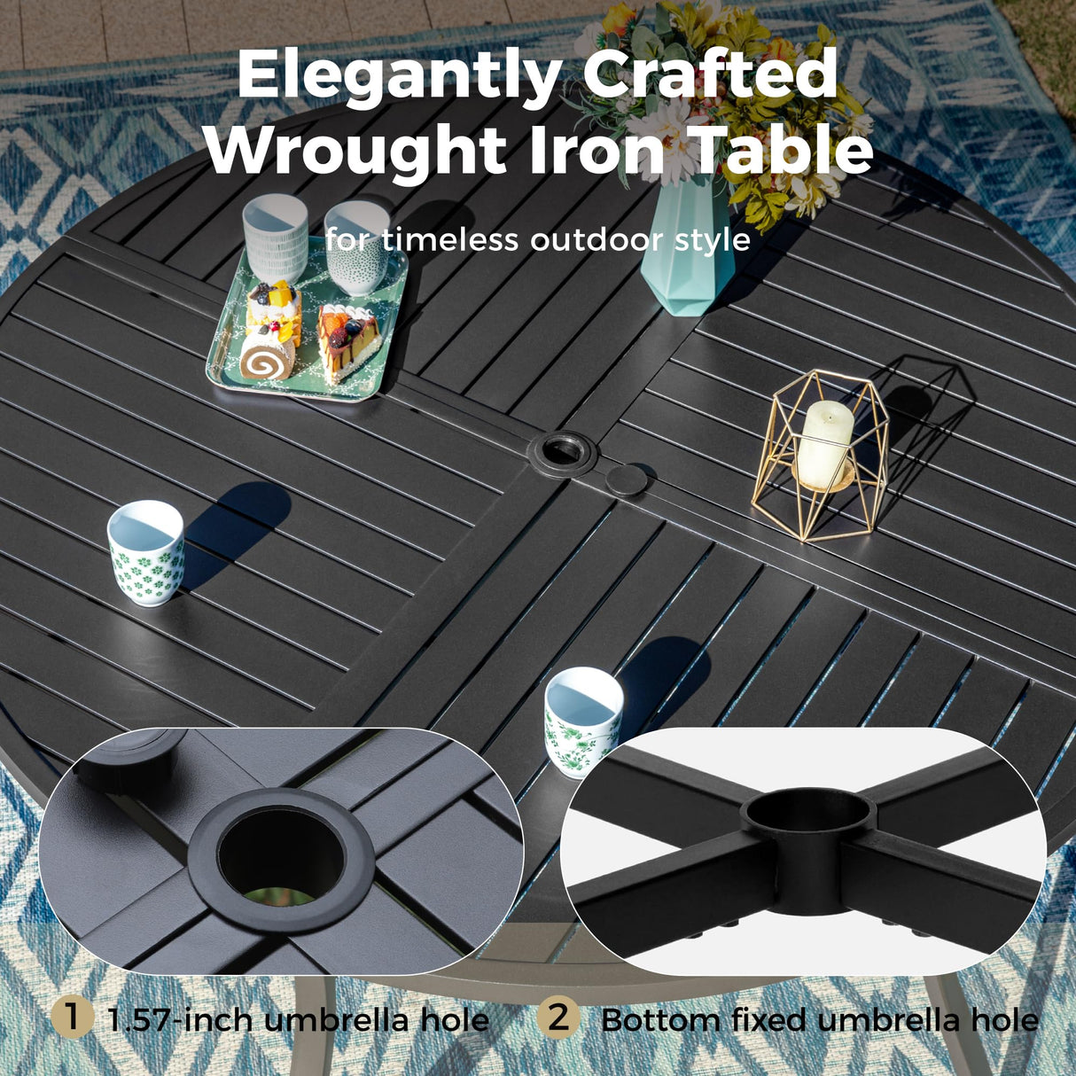 MIXPATIO 7 Pieces Round Outdoor Dining Set for 6, Patio Dining Set Wicker Rattan Chairs with Soft Cushion and 54" Round Table with Umbrella Hole, Round Patio Table and Chairs for Backyard Porch MIXPATIO