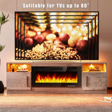 BOSSIN Fireplace TV Stand with 36" Electric Fireplace, LED Light Entertainment Center with Storage Cabinet for TVs up to 80 inch, Media TV Console with Modern Wood Texture,70 inch Gray BOSSIN