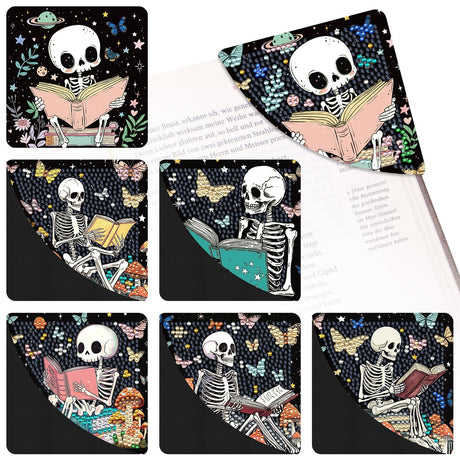 INCOK Skull Diamond Art Bookmarks - 6 Pcs DIY Diamond Painting Corner Bookmarks Kits Double Side Art Craft Supplies Birthday The Day of Dead Gift for Adults Beginners Book Lovers Skull Lovers Mexicans INCOK