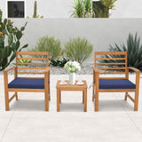 Tangkula 3 Pieces Outdoor Furniture Set, Acacia Wood Conversation Set with Soft Seat Cushions, Stable Acacia Wood Frame, Patio Sofa & Coffee Table Set for Backyard, Porch, Poolside (Navy) Tangkula