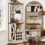 Royal Windsor Farmhouse Corner Bar Cabinet,Modern Wood Freestanding Wine Bar with Storage and Wine Holder, Tall Hutch Cabinet for Home, Display Bar Cabinet with LED Lights and Mirror, White Royal Windsor