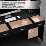 OUTGUAVA Modern Front Desk & Reception Desk with LED Lighting, 50-inch Retail Counter with Power Socket, DIY Stripe for Checkout, Lobby, Salon, Offices - Black OUTGUAVA