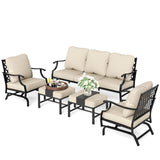 HERA'S HOUSE 5 Pieces Patio Furniture Set, 2 x Cushioned Rocking Chair, 2 x Ottoman, 1 x 3-Seat Sofa, All Cushioned 7 Seats Outdoor Conversation Set for Lawn Garden Backyard HERA'S HOUSE