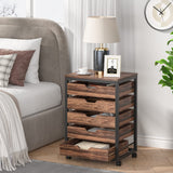 Tribesigns 5 Drawer Chest, Wood Storage Dresser Cabinet with Wheels, Industrial Storage Drawer Organizer Cart for Office Bedroom Entryway (Rustic Brown, 1 PC) Tribesigns