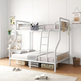 Jocoevol Bunk Bed Twin Over Full, Heavy Duty Metal Bunkbeds with Ladder and Full-Length Guardrail, Convertible into 2 Individual Beds for Kids, Teens and Adults, Under-Bed Storage Space, White Jocoevol