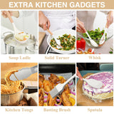 Silicone Cooking Kitchen Utensils Set, AIKKIL 28PCS White Cooking Utensils Set with Wooden Handles, Tongs, Spatula, Pasta Server, Kitchen Gadgets Tools Set For Non-Stick Cookware(BPA Free) AIKKIL