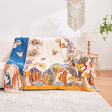 XIBLC Boho Throw Blanket, 100% Cotton Ultra Soft Luxury Throw Rustic Quilt, 60"x80" Floral Bird Butterfly Farmhouse Decor Bed Blankets, All Season Rustic Reversible Bohemian Throw for Bed - Yellow XIBLC