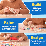 Build & Paint Your Own Wooden Cars-5 Unique & Easy Assemble Model Race Cars to Paint, DIY Arts & Crafts Activity Kit for Kids Boys, Painting Craft Kits, Build A Car Art Stuff for Ages 6 Year Old & Up BeadHub