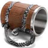 Yopay Wooden Barrel Beer Mug, Double Wall Stainless Steel Vintage Beer Cup, Handmade Medieval Cocktail Wooden Stein Drinkware with Handle, Antique Bucket Mug for Men Coffee Beverage Juice, 19OZ Yopay