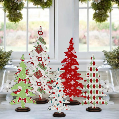 DAZONGE Christmas Decorations - 5PCS Wooden Christmas Tree Tabletop Decor Sign - Rustic Decorative Freestanding Christmas Tree Centerpiece for Home Shelf Mantel