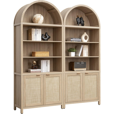 SICOTAS Book Shelf Arched Cabinet Bookshelf Arch 84.2" Tall Bookcase 5 Tier Large Bookshelves with Doors Storage Rattan Boho Wide Book Shelves Case for Living Room Kitchen Office Bedroom Library SICOTAS