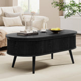 Oval Coffee Table with Storage, Fluted Coffee Table with Lift Top, Small Coffee Tables with Storage, Mid Century Modern Center Table for Living Room Home Office, 39.4", Black Onogefel