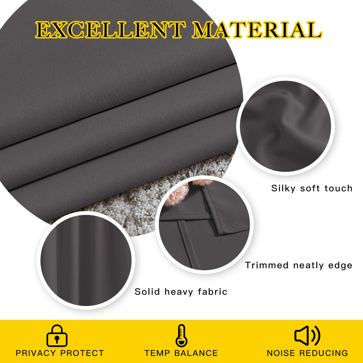 NICETOWN Grey Blackout Curtains 108 inches Long for Bedroom - Grommet Triple Weave Energy Saving Thermal Insulated Solid Drapes Sound Reducing Window Treatments for Living Room, W52 x L108, 2 Panels NICETOWN