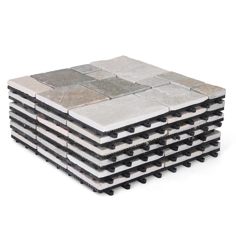 3rd Street Inn Slate Stone Tiles - Stone Outdoor Deck Tiles - Interlocking Patio Tiles - 12" x 12" Patio Flooring - Indoor/Outdoor Floor Tiles - Balcony Flooring (Colorful Stone, 6 Pack) 3rd Street Inn