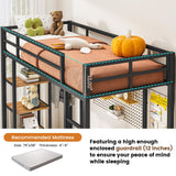 Hasuit Loft Bed Twin Size with Desk and Charging Station Metal Twin Loft Bed with LED Lights, 4 Storage Shelves & 2 Fabric Drawers, Twin Size Loft Bed with Safety Guard, Clothes Rail & Ladder, Black Hasuit