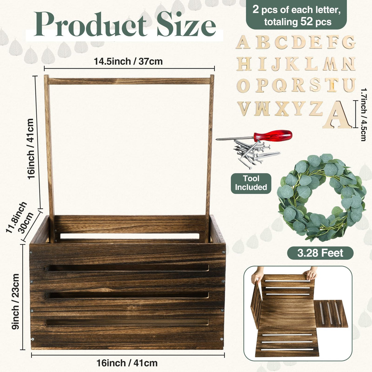 Barydat Wooden Baby Shower Crate Closet, Baby Shower Basket Handle Garland Newborn Baby Basket for New Parent(Dark Walnut) Barydat