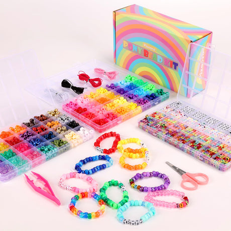 Pizooro Bracelet Making Kit 2400 Pcs Bracelet Beads, 56 Colors Pony Beads in Bead Organizer, 1400 Kandi Beads + 1000 Letter Beads, Jewelry Craft Supplies for Friendship Bracelets, DIY Gifts for Teens Pizooro