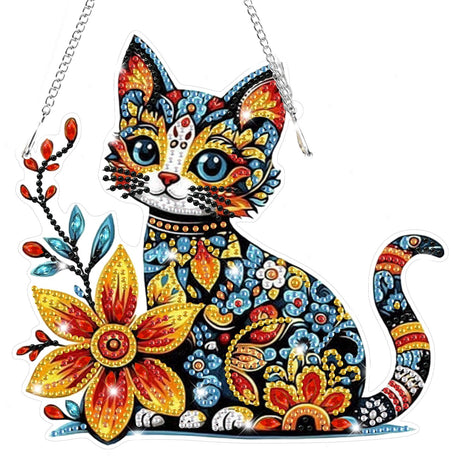 Bowetile Colorful Cat Diamond Art Hanging Kits for Adults, 5D Special Shape Diamond Painting Cats Window Pendant Kits, Animal Gem Art Suncatchers Ornament for Home Garden Wall Decor Bowetile