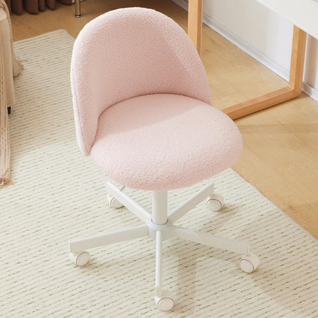 VINGLI Candy Chair Armless Cute Desk Chair,Comfy Small Office Chair with Wheels,Vanity Chair with Lumbar Support,Teddy Adjustable Rolling Swivel Computer Task Chair for Home Office,Bedroom,Gentle Pink VINGLI