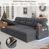 HIFIT 112" Sectional Couches for Living Room- Pull Out Sleeper Sofa Couch w/Storage Chaise,Storage Armrest,LED Light&USB Port&Cupholder, Modern Linen U Shaped Home Sofa Living Room Furniture Set, Grey HIFIT