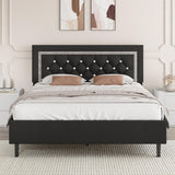 BarnFurin Queen Bed Frame with Tufted Button Headboard, Upholstered Platform Bed Frame with Diamond Design, Strong Wood Slat Support, No Box Spring Needed, Easy Assembly, Black BarnFurin