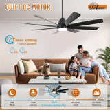 Sofucor 72 Inch Ceiling Fans with Lights and Remote, Large Black Ceiling Fan with Light 6-Speed 3 CCT Dimmable, Outdoor Ceiling Fan 8 Blades 3-Timer Reversible DC Motor for Living Room Office Patio Sofucor