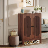 Tribesigns Shoe Cabinet with Doors, 5-Tier Shoe Storage Cabinet with Adjustable Shelves, 20 Pairs Wooden Shoe Rack Organizer, Narrow Shoe Cabinet for Entryway, Hallway, Living Room, Walnut Tribesigns
