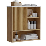 FerniTry Bathroom Cabinet Wall Mounted Fluted, Modern Medicine Cabinet Over The Toilet Storage Cabinet Faux Marble Top with Adjustable Shelf, Wood Wall Mounted Storage Cabinet Organizer(Natural Oak) FerniTry