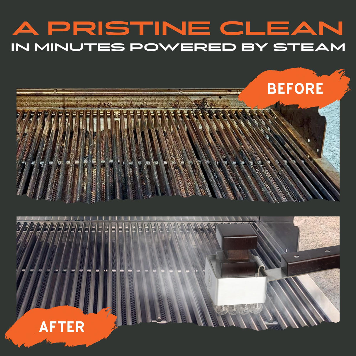 Steam Grill Brush Bristle-Free – Stainless Steel, No-Wire BBQ Grill Brush - Steams Ice as it Cleans Grates – 3 Lb., Heavy-Duty Cleaning Machine by Hickory Summit Hickory Summit