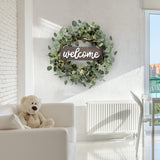 Sggvecsy Green Eucalyptus Leaf Wreath with Welcome Sign 20in Artificial Eucalyptus Wreath Spring Summer Wreath for Front Door Wall Window Farmhouse Festival Porch Patio Garden Decor Sggvecsy