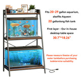 Herture 20-29 Gallon Fish Tank Stand with Shelf, Metal Frame Aquarium Stand with Storage and Power Outlet, for 2 x 20 Gallon Long Aquarium,30.7" L*18.26" W Reptile Tank Rustic Brown PG09YGN Herture