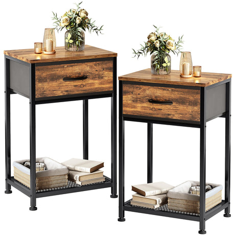 Kitstorack Night Stands Set of 2,End Tables with Drawer for Bedroom Side Table for Home, Small End Table Brown Wood Night Stand Bedroom Nightstands Bedside Table Set of 2 Bedroom Furniture Kitstorack