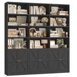 FACBOTALL 75" Triple Wide Bookshelf, Bookshelf and Bookcase with 6 Farmhouse Doors, 71" Wide 6 Tier Book Shelf with 18 Storage Shelves, Large Wooden Bookshelves, Tall Bookcase for Home Office, Black FACBOTALL