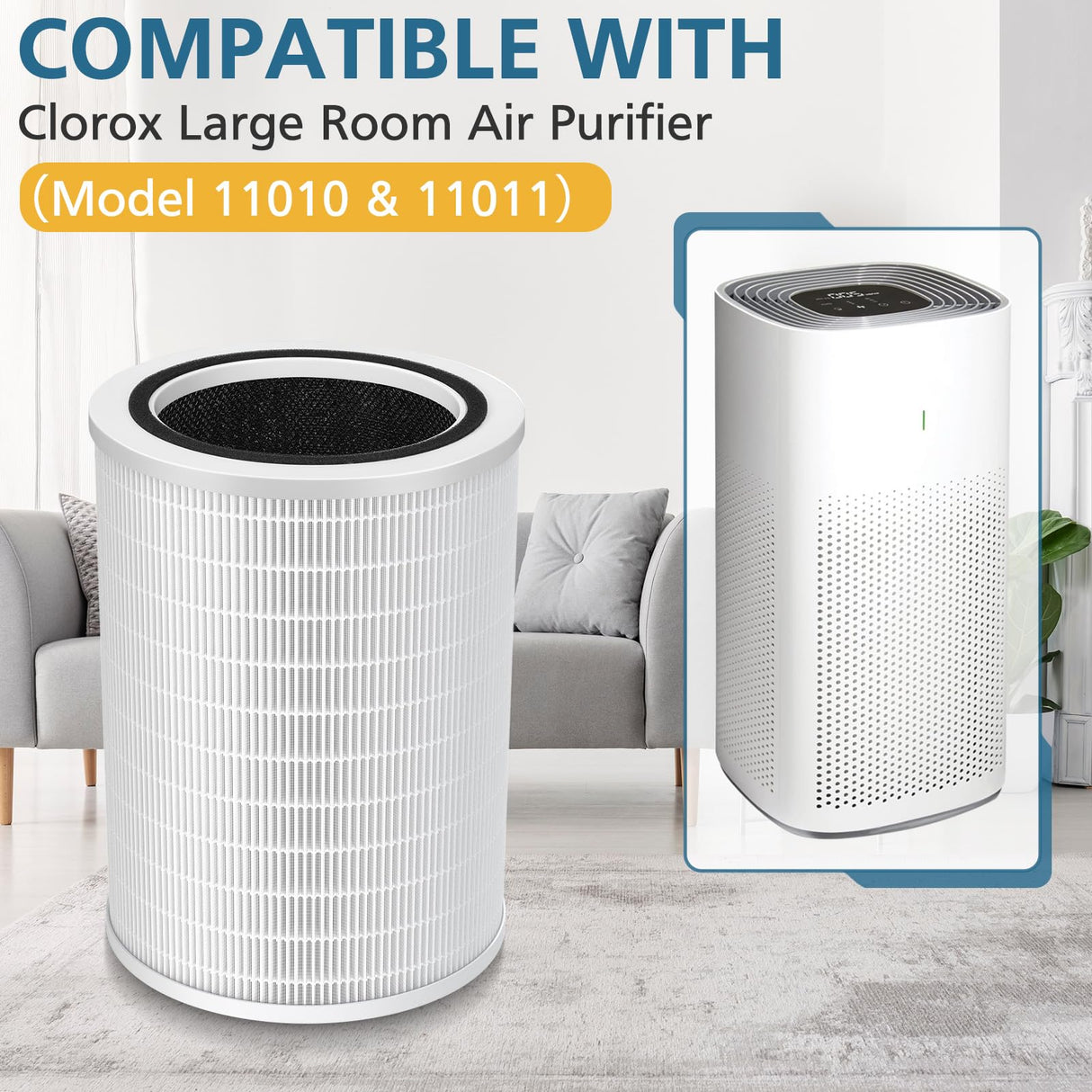 12010 True HEPA Replacement Filter Compatible with Clorox 11010 & 11011 Air Purifier, Large Rooms up to 1,500 Sq Ft, 3-in-1 H13 True HEPA Filter (12010), 2 PACK WILERDA