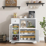 HORSTORS Storage Cabinet with 3 Doors and 1 Drawer, Buffet Cabinet Sideboard with Adjustable Shelves, Microwave Stand Cabinet for Kitchen, Dining Room, White HORSTORS