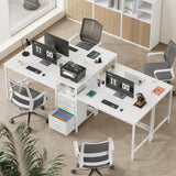 GYIIYUO 93'' Two Person Desk with Charging Station, Long Desk with 3 Drawers and Printer Shelf, Double Computer Desk, Fabric Drawers, 2 Person Writing Study Table Workstation for Home Office, White GYIIYUO