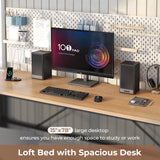 Hasuit Full Size Metal Loft Bed with Desk, LED Lights & Charging Station - Sturdy Space-Saving Bed Frame, Loft Bed Full Size Includes Safety Guard Rail & Ladder, No Box Spring Needed, Durable, White Hasuit