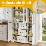 DWVO Large Storage Cabinet, 72" Tall Kitchen Pantry with Glass Doors, Freestanding Glass Display Cabinets with Adjustable Shelves & Drawers, Food China Hutch for Dining Room, Living Room, White DWVO