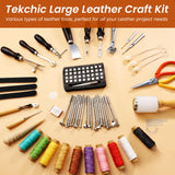 Leather Working Tools Craft Kit for Carving Stamping Sewing Punching Cutting with Storage Bag Professional Leather Tooling kit for DIY Crafting TEKCHIC