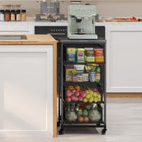 4-Tier Fruit Vegetable Storage Cart - Kitchen Organizer and Storage Cart with Wheels, Wooden Top Metal Wire Fruit Vegetable Rack Stand with Drawers to Storage Onions Potatoes Cans Snacks for Kitchen Yociyoga