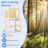 OLAKIDS Toddler Tower, 4 in 1 Foldable Kitchen Stool Learning Standing Tower with Chalkboard Removable Safety Rail, Kids Wooden Collapsible Montessori Step Stool Table and Chair Set Olakids
