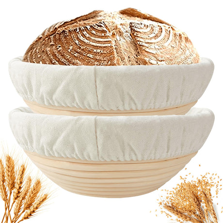 SNAILDIGIT Banneton Bread Proofing Basket Set of 2: 9 Inch Round Sourdough Proofing Bowls for Artisan Bread Making for Professionals and Home Bakers SnailDigit