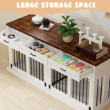 71 inches Extra Large Dog Crate Furniture for 2 Dogs Indoor Wooden Dog Kennel Furniture Large Breed Heavy Duty Dog Crates TV Stand with Removable Divider White NEBZHASK