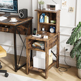 Bestier Rustic Farmhouse Bedside Tables - Tall Nightstands With Charging Ports, Set of 2, Brown Bestier