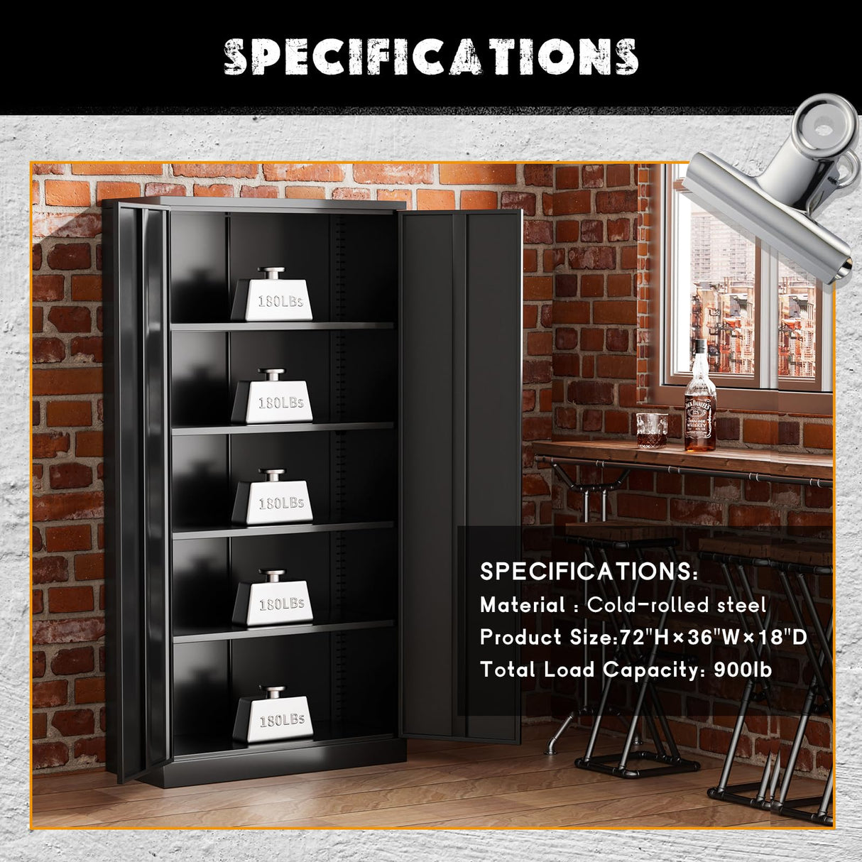 Greenvelly Metal Garage Storage Cabinet with Locking Doors, Black 72" Steel Storage Cabinet, Lockable Metal File Cabinet with Adjustable Shelves for Home Office, Garage, School Greenvelly