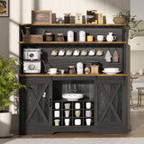 BestHaped 55'' Farmhouse Coffee Bar Cabinet with 3 Tier Storage Hutch, Coffee Bar Station with Sliding Barn Door, Hutch Storage Cabinet with 12 Wine Racks & 9 Hooks for Kitchen Dining Living Room BestHaped