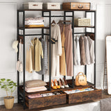 Tribesigns Clothes Rack for Hanging Clothes, Wardrobe Closet with 2 Drawers, Heavy Duty Garment Rack with Shelves and 6 Hanging Hooks, Freestanding Closet Organizer for Bedroom, Laundry, Rustic Tribesigns