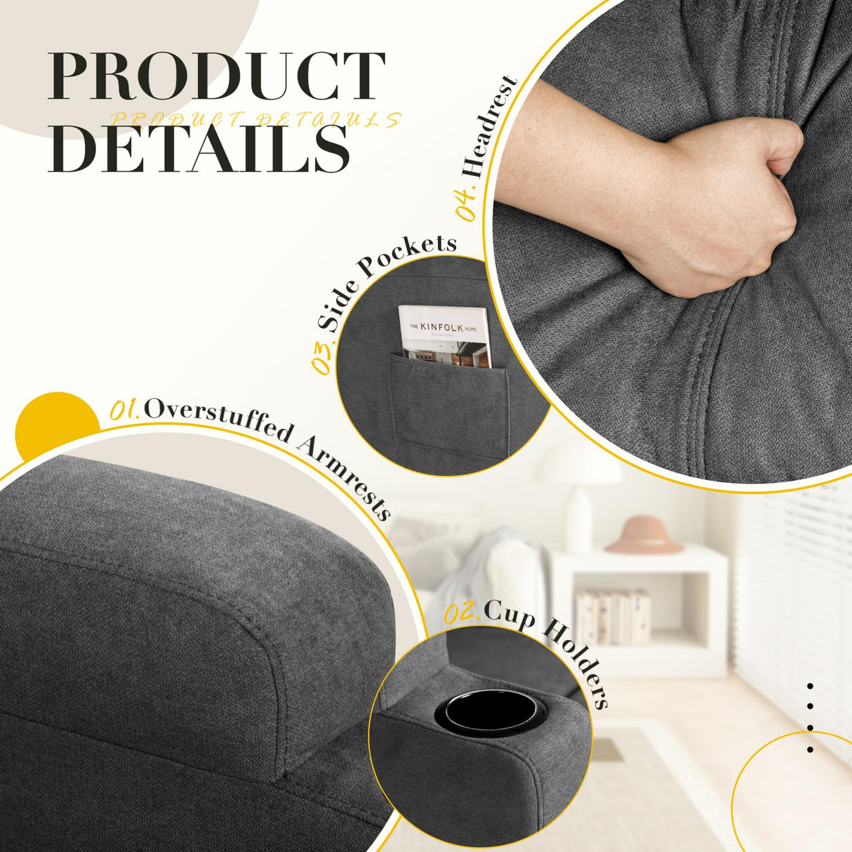 Furmax Rocker Recliner Chair, Recliner for Adults with Massage and Rocking, 360° Swivel Reclining Single Sofa with Side Pockets Cup Holders for Living Room (Fabric, Grey) Furmax