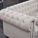 Harper & Bright Designs 3-Seat Chesterfield Sofa with Button Tufted, Nailhead Trim and Solid Wood Legs, Classical Linen Fabric Couch for Living Room, Office, Beige Harper & Bright Designs